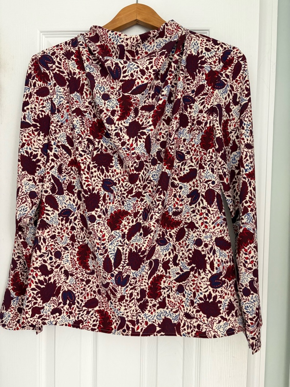 Ann Taylor Burgundy and Cream Floral Long-Sleeve Top